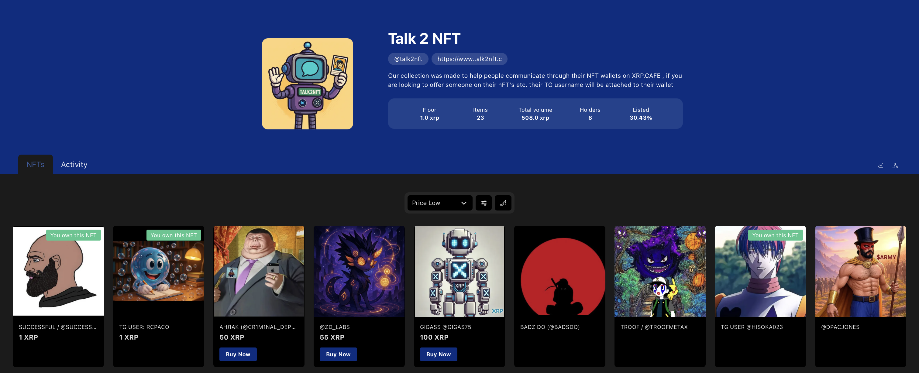 TALK2NFT Collection on XRP.CAFE